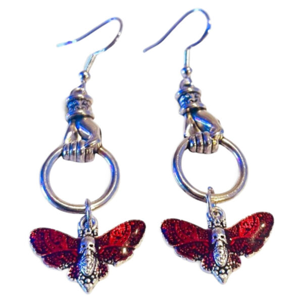 Wholesale Trendy Y2K Punk Butterfly Drop Earrings Zinc Alloy Electroplated Silver Gothic Hand Pendant Jewelry Accessory