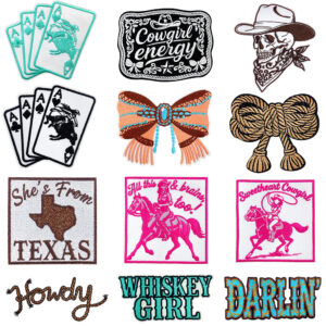 oly-c8946909eaccafe34ec72b22b82558cc Wholesale Polyester Embroidered Patch Cowgirl Butterfly Letter Series Fashion Accessory for Jacket Decor