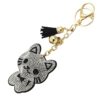 Wholesale White Alloy Cartoon Cat Rhinestone Keychain Bag Charm with Tassel Stylish Gift for Wedding Boutique Resale