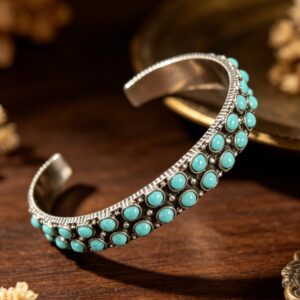 Wholesale Vintage Bohemian Double-Row Turquoise Open Bangle Cuff Jewelry Accessory for Gift Boutique Resale