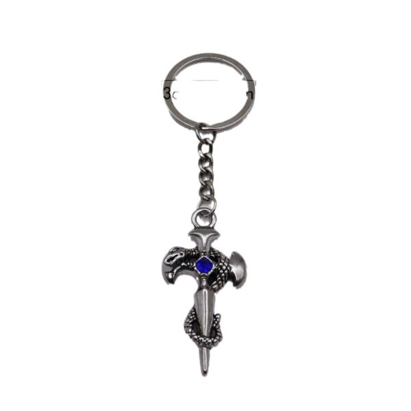 oly-c8e4b2dd39aa86e3ce1f02673e42f229 Wholesale Zinc Alloy Vintage Cross Snake Keychain, Sapphire Blue, Stylish Car Key Accessory for Unisex