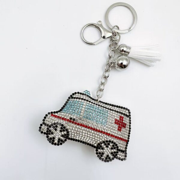 Wholesale Rhinestone Nurse Ambulance Keychain Stylish Medical Bag Charm Key Ring for Car Key Accessory Boutique Gift