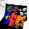 oly-c8fa172914d077dbd72c5fcee6564624 Wholesale Polyester Cotton Mid Calf Socks Halloween Skull Pumpkin Bat Cartoon Print for Youth and Adults