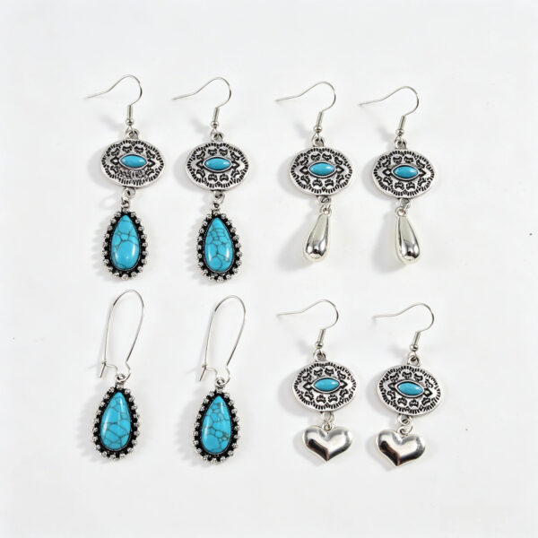 oly-c904fe73c3ea32dc29e0cd48e35bc96b Wholesale Electroplated Zinc Alloy Water Drop Turquoise Earrings, Geometric Vintage Bohemian Style Fashion Accessory