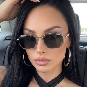 Wholesale Metal Polygon Ring Design Sunglasses Women UV400 Outdoor Sun Protection Fashion Accessory