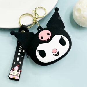 Leather cord sanrio coin purse - kuromi (black)