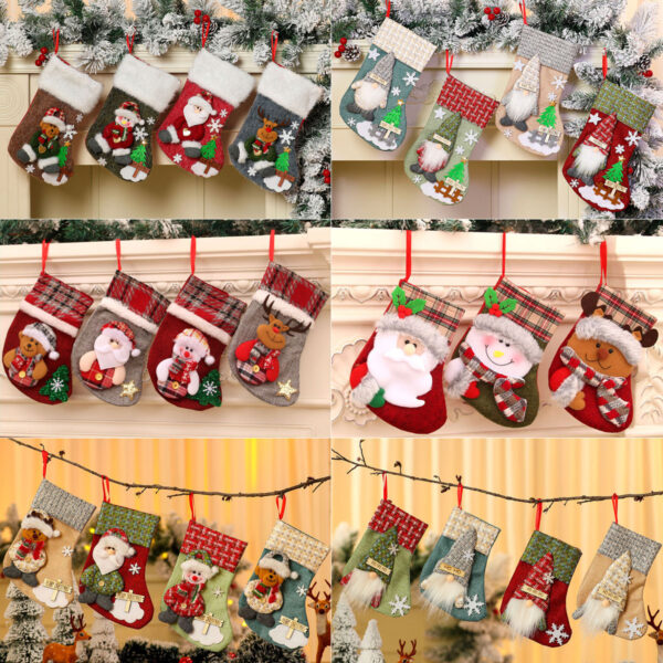 Wholesale Korean Style Christmas Stocking Decorative Gift Bag Polyester Cartoon Design Holiday Home Decor Accessory