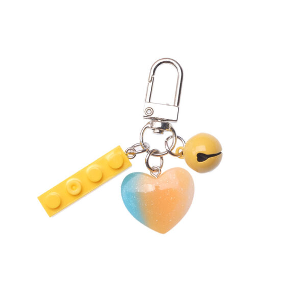 Wholesale Resin Heart Bell Keychain Candy Color DIY Building Block Bag Charm for Gifts Souvenirs