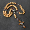 oly-c986f8dcb5330da93b8a7de55c18b3da Wholesale Handmade Natural Wood Cross Pendant Rosary Necklace Black Beaded Chain Jewelry Accessory