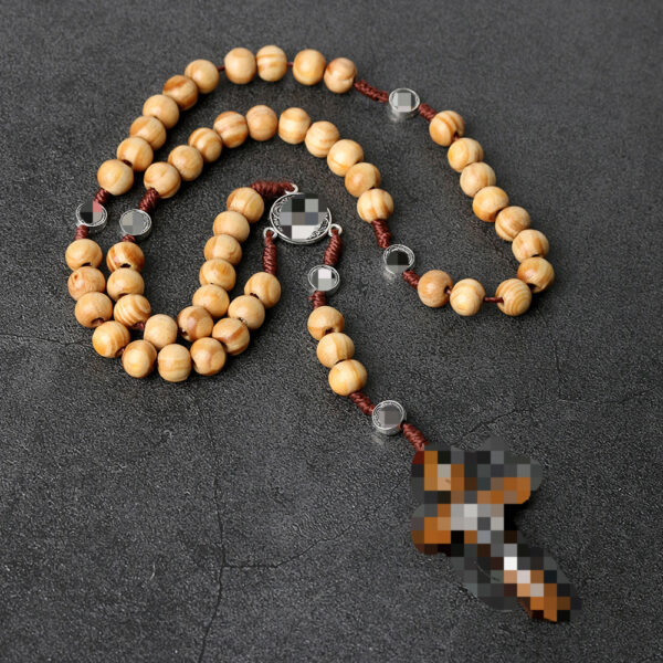 oly-c986f8dcb5330da93b8a7de55c18b3da Wholesale Handmade Natural Wood Cross Pendant Rosary Necklace Black Beaded Chain Jewelry Accessory
