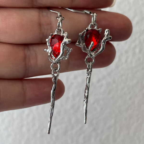 oly-c999344dbc2261aed34b52048de64259 Wholesale Gothic Red Ruby Earrings, Alloy Silver Electroplated Punk Jewelry Accessory for Everyday Wear