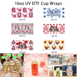 Wholesale 5pcs Cute Cartoon Unicorn Penguin Butterfly Sunflower Heart Floral Mixed Print 16oz Cup UV DTF Wraps