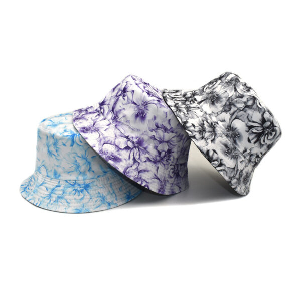 Wholesale Chic Floral Print Reversible Fisherman Hat Black Sun Hat