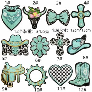 Turquoise denim patch set of 12 pieces