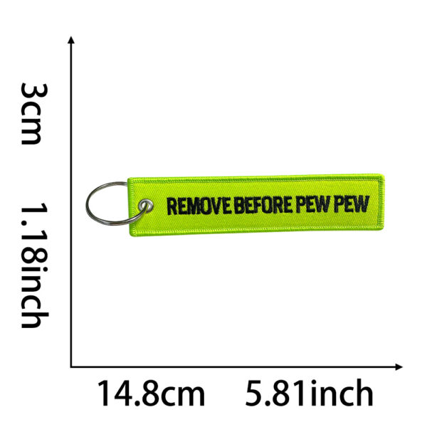 Wholesale Grass Green Flight Tag Keychain with Remove Before Pew Pew Text - Car Key Accessory Gift