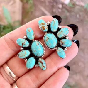 Wholesale Boho Turquoise Earrings Geometric Flower Design Vintage Style Fashion Accessory