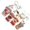 Wholesale Rhinestone Heart Coffee Cup Keychain Leather Tassel Bag Charm Decorative Accessory