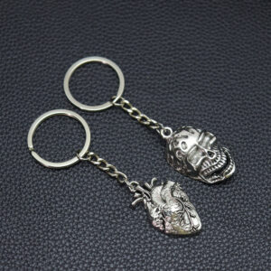 Wholesale Vintage Metal Skull Heart Keychain Punk Style Men's Car Key Accessory Bag Charm