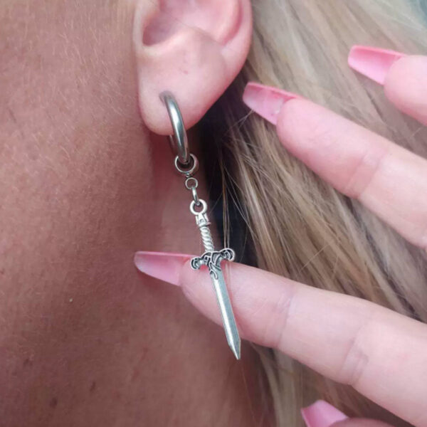 Wholesale Y2K Punk Sword Pendant Earrings Titanium Steel Hoops Fashion Accessory for Women