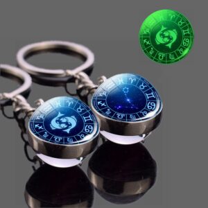 Wholesale Electroplated Metal Zodiac Constellation Keychain Glow in the Dark Star Orbit Pendant Gift for Men Women