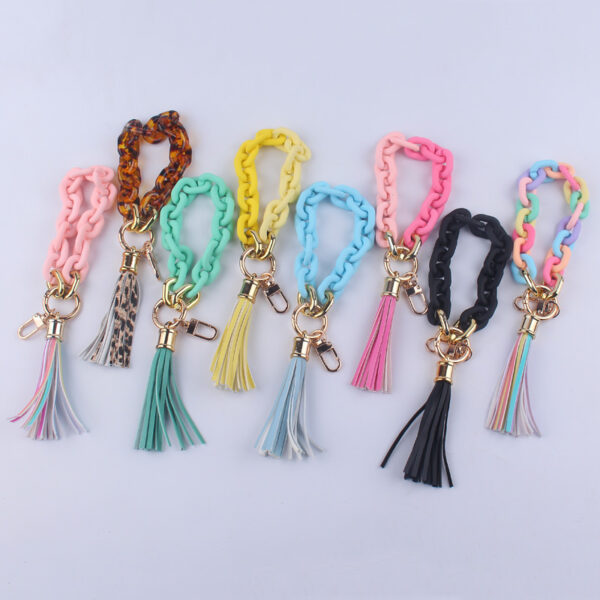 oly-cb600d14f2a5ca2b5700d16ec5252407 Wholesale American Style Leather Tassel Keychain for Women Pink Trendy Car Key Accessory
