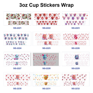 Wholesale 8pcs Mixed Cute Cartoon Monster Heart Print 3oz Cup Stickers Wrap
