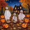 Wholesale Wooden Halloween Ghost Ornaments Set of 3 White Ghost Imp with Hat Home Decor Gift