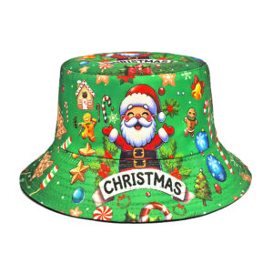 Wholesale Santa Claus Bucket Hat Digital Print Reindeer Bells Party Fashion Accessory