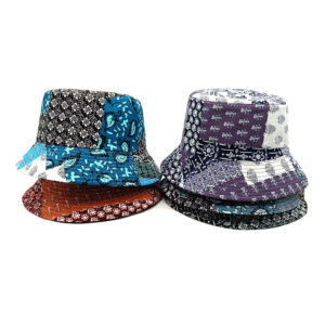 oly-cb971959b2e52e29770fb69550838268 Wholesale Sky Blue Reversible Sunscreen Bucket Hat with Ethnic Print for Daily Use Fashion Accessory