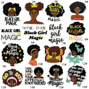 Black girl cloth patch set 16 pieces
