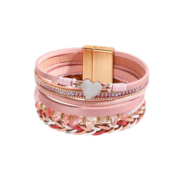 oly-cbdf0b9f459768c0937218f6462647d5 Wholesale Woven PU Leather Heart Bracelet with Rhinestone Accents Unisex Business Gift Jewelry Accessory