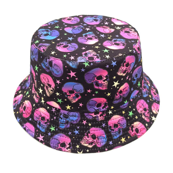 oly-cbe597bab0e2ece9fac643d34d56f7c9 Wholesale Double Sided Colorful Skull Print Fisherman Hat for Outdoor Travel Sun Protection Fashion Accessory