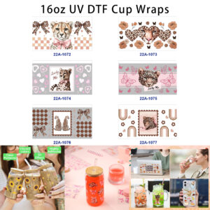 oly-cc023af0da7c89fa2ff31e0b358c9de5 Wholesale 5pcs Soft Retro Leopard Print Cheetah Bow Floral Butterfly Heart Checker Rainbow Mixed Decor Prints 16oz Cup UV DTF Wraps