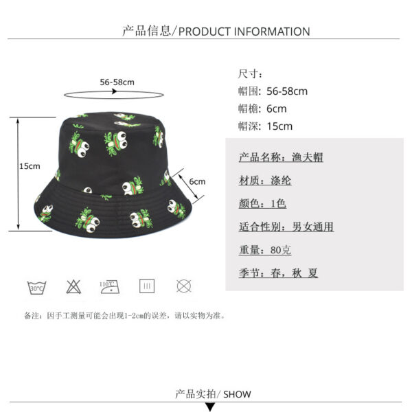 Wholesale Trendy Frog Print Bucket Hat Sunscreen Summer Outdoor Travel Fashion Accessory