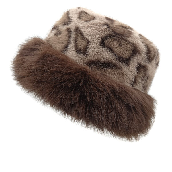 Wholesale Faux Mink Retro Leopard Print Bucket Hat Warm Ear Cover Winter Fashion Accessory