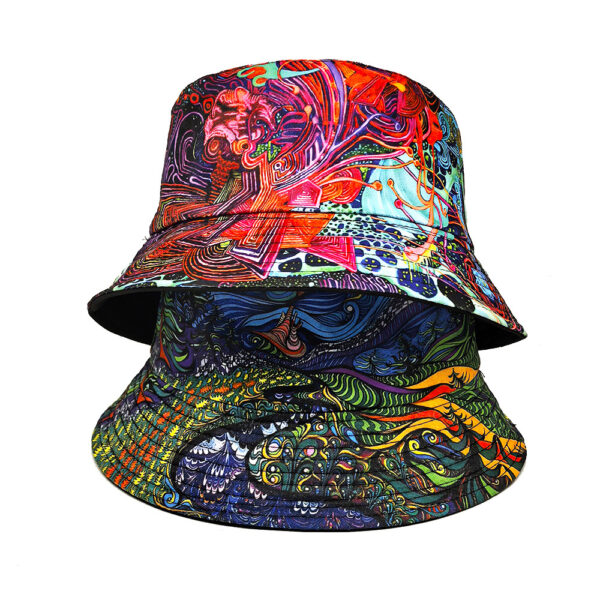 Wholesale Vintage Geometric Doodle Double Sided Bucket Hat Sun Protection Outdoor Hat