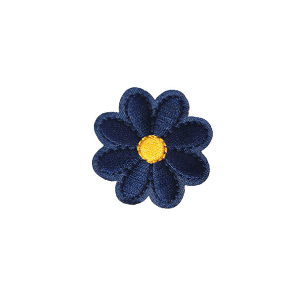 Wholesale DIY Embroidered Flower Patches Navy Blue Sunflower Bee Iron On Applique for Clothing Accessories