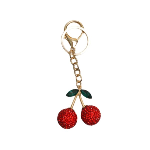 oly-cca2433c012d53f5f585d6edca509e26 Wholesale Rustic Style White Ceramic Cherry Keychain with Rhinestones Car Key Accessory
