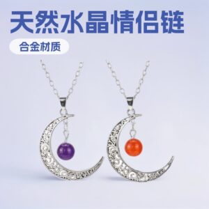 Wholesale Hollow Moon Green Aventurine Crystal Pendant Necklace Trendy Jewelry Gift