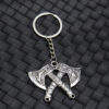 Wholesale Silver Metal Viking Rune Double Axe Keychain Trendy Wolf Head Eagle Pattern Key Pendant Gift