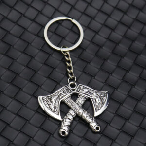 Wholesale Silver Metal Viking Rune Double Axe Keychain Trendy Wolf Head Eagle Pattern Key Pendant Gift
