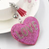 Wholesale Pink Flannel Rhinestone Love Heart Bag Charm Keychain Fashion Accessory