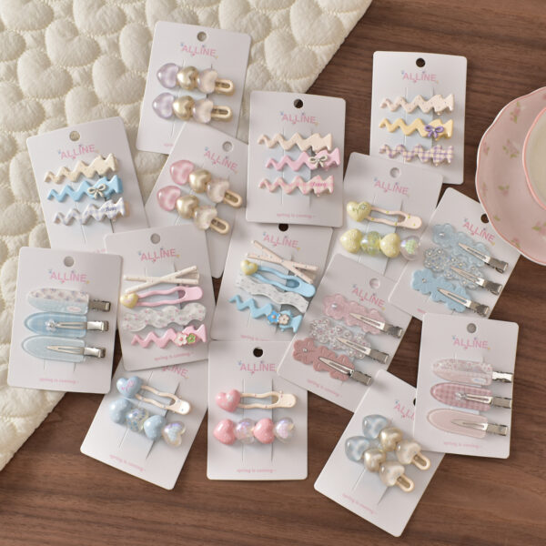 oly-cdcea2f79fbd683e9bdb9504ea04061a Wholesale Spring Floral Metal Hair Clip Set Polka Dot Heart Design Cute Side Clips Everyday Hair Accessory Boutique Resale