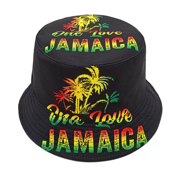 Wholesale Trendy Bucket Hat with ONE LOVE Jamaica Coconut Tree Print Sun Protection Outdoor Hat