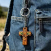 oly-ce2e5cb56719288a71adf1c2efe7d070 Wholesale Minimalist Wooden Cross Keychain with Prayer Hands and Leaf Design - Gift, Bag Charm, Jewelry Accessory