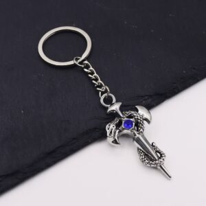 Wholesale Zinc Alloy Vintage Cross Snake Keychain, Sapphire Blue, Stylish Car Key Accessory for Unisex