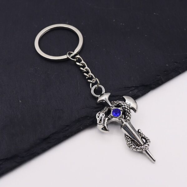 oly-ce41ab29d1eef6b5641f1673a494be37 Wholesale Zinc Alloy Vintage Cross Snake Keychain, Sapphire Blue, Stylish Car Key Accessory for Unisex