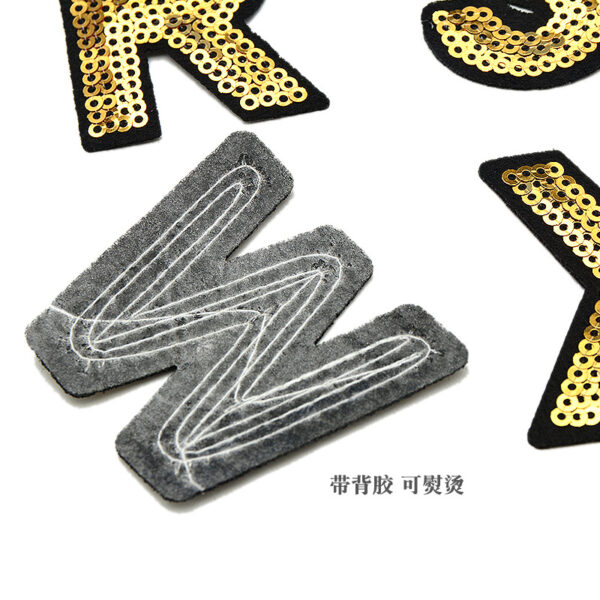 Wholesale Polyester Gold Sequin Embroidered Alphabet Patch Decorative Accent for Coats