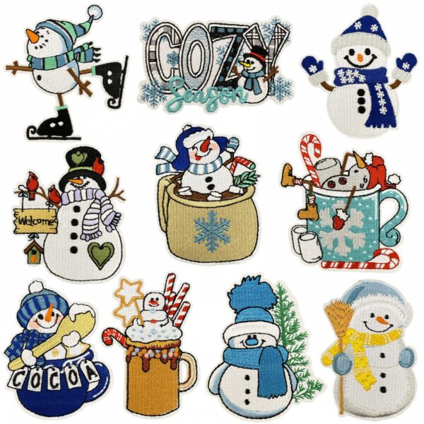 Wholesale Trendy Cartoon Snowman Embroidery Patch Heat Melt Back Adhesive for Clothing Bags Boutique Resale