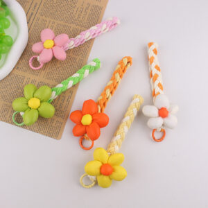 Wholesale Sweet Flower Phone Lanyard Cotton Rope Wrist Strap Keychain Fashion Accessory Gift